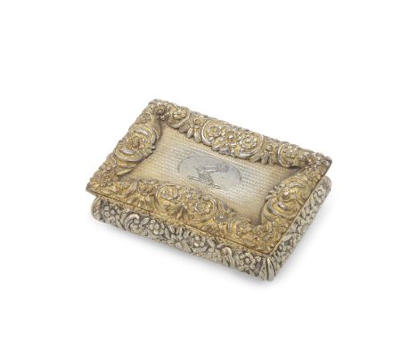 REGIMENTAL INTEREST: a William IV silver-gilt table snuff boxNathaniel Mills, Birmingham 1832 Rectangular in form, exterior a