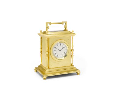 A mid 19th century gilt brass carriage timepiecesigned Viner, Londonthe facetted Greek-key handle over a bevelled inspection 