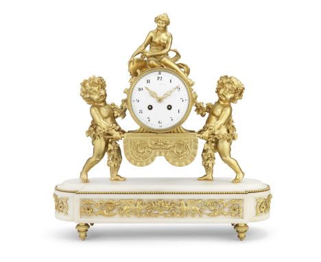A mid 19th century French gilt bronze and marble figural mantel clockthe dial indistinctly signed, the movement stamped C.H. 