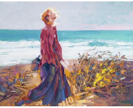 Nicola Simbari (Italian, 1927-2012)Portrait of a lady by the seasigned 'Simbari' (lower right); stamped '1980 NICOLA SIMBARI'