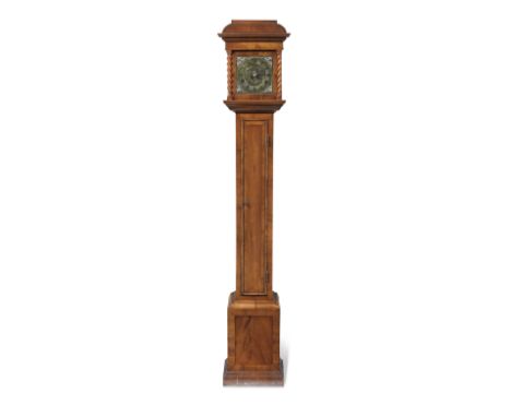 A small early 20th century walnut Westminster chiming  longcase clockin the late 17th century stylethe rectangular hood with 