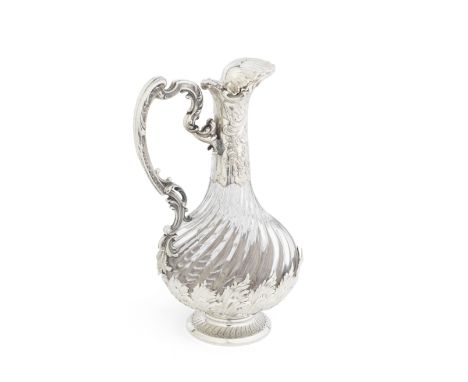 A French silver-mounted glass claret jugLebrun &amp; Fromont, with first standard Minerva head mark Elongated mounted neck wi