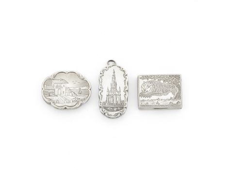 Three silver vinaigrettesvarying maker's and datesComprising, one rectangular form, John Thropp &amp; Thomas Taylor, Birmingh