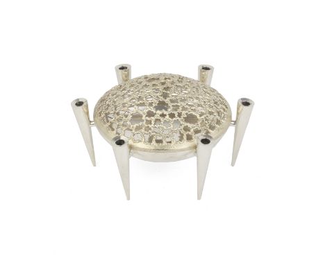 STUART DEVLIN: a silver and silver-gilt  taperstick, centrepiece bowlLondon 1976With six tapersticks supporting the central b
