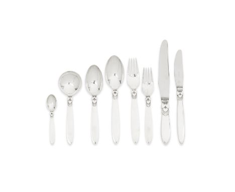 GEORG JENSEN: a silver Cactus pattern flatware servicepost 1945, designed by Gundorph Albertus in 1930 Comprising: six table 