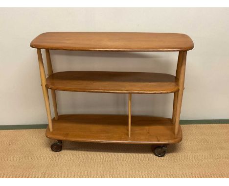 ERCOL; a model 361 half giraffe trolley room divider on castors, height 75cm, width 90cm, depth 30cm.