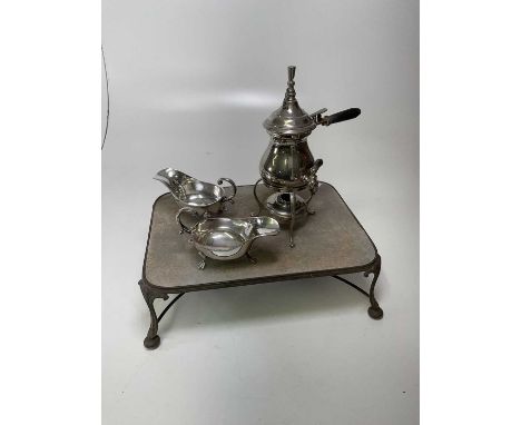 An Art Nouveau plate warmer and silver plate items