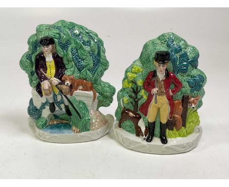 MASON'S; a pair of flatback hunting figures, one depicting a gentleman with hound by his side, the second a seated figure wit