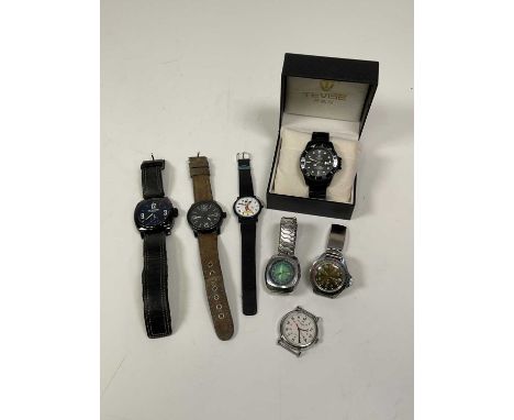 A group of seven gentleman's vintage wristwatches including a Mondaine Incabloc automatic twenty-five jewel stainless steel e