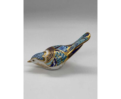 ROYAL CROWN DERBY; a 'Mountain Bluebird' paperweight with gold stopper to base