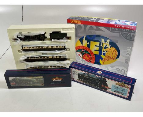 HORNBY; a boxed Hornby HO-OO scale North Eastern Railway steam locomotive set and two boxed Bachmann steam locomotives.