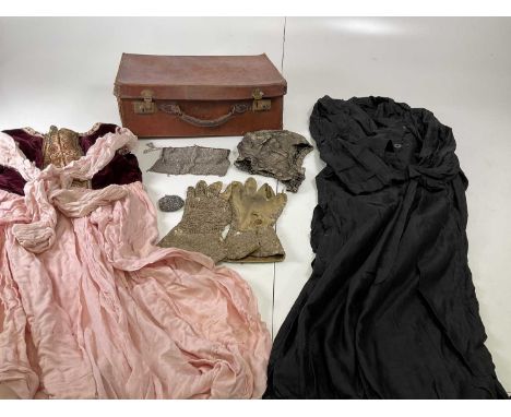 Vintage accessories, to include a pair of embellished metalled sequinned gloves by Dents, an EPNS mesh  hand bag, a leather s