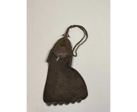 An Art Nouveau white metal mesh purse decorated with buds and an unusual smaller example with hinged swivel action circular f