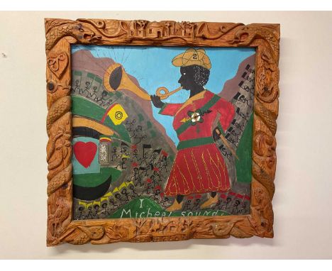 RAS BROWN (Haitian); oil on board, 'Micheal Sound' (sic), signed, 78 x 78cm, in elaborate carved pine frame.Footnote: Accompa