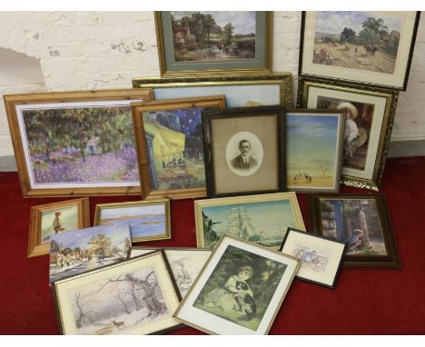 A collection of pictures and prints including after Constable and Van Gogh.
