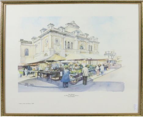 A limited edition gilt framed print of Doncaster Market.