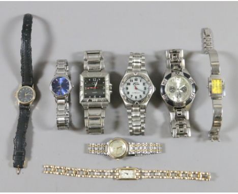 Three gents wristwatches and a ladies Rotary watch along with four ladies Accurist watches to include a diamond set example.