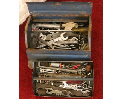 A metal tool box and contents of tools.