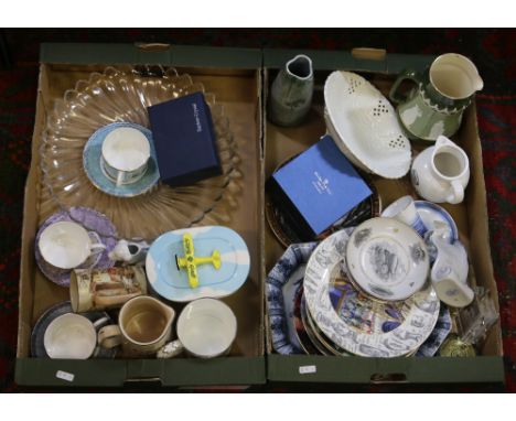 Two boxes of miscellaneous ceramics and glasswares to include Wedgwood, Lladro, Border Fine Arts, Carltonware, etc.