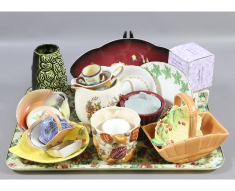 A tray of ceramics to include Sylvac, Noritake, Carltonware, Royal Crown Derby, etc.