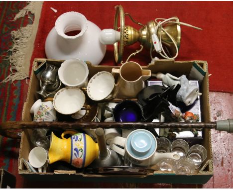 A box of miscellaneous including J & G Meakin coffee set, Aynsley, Sadler and commemorative wares, etc.