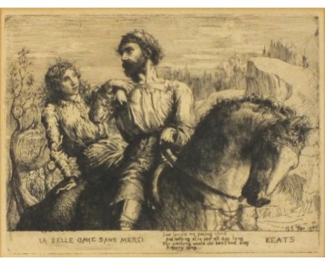 Henry Scott TUKE (1858-1929) Black and white etching La Belle Dame Sans Merci – (illustrating Keats famous poem) Signed withi