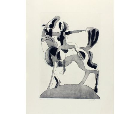 * Marcus VERGETTE (b.1961) Black and white etching Woman on a horse Inscribed and numbered 2/3 Signed Unframed 19.5” x 13.5” 