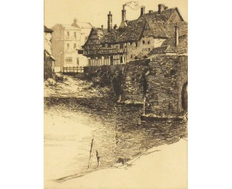 Peter GRAHAME Black and white etching King John’s Bridge Tewkesbury Inscribed on label Signed in pencil 8” x 6” (20.3cm x 15.