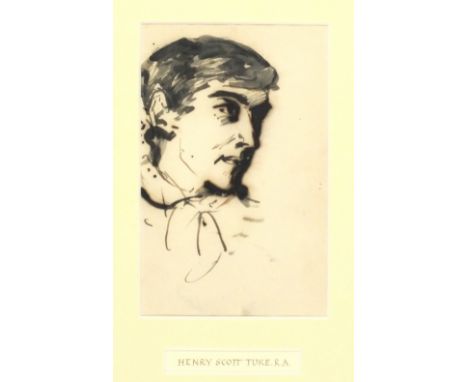 Henry Scott TUKE (1858-1929) Black ink drawing Head and shoulder portrait of a young man Unsigned 7” x 4.5” (17.8cm x 11.4cm)