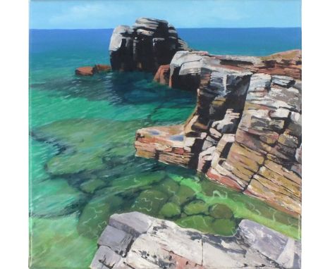 Claire LUCAS (b.1966) Oil on canvas ‘Godrevy, Not a Breath of Wind’ Inscribed, signed and dated 2015 to verso 15.75” x 15.75”