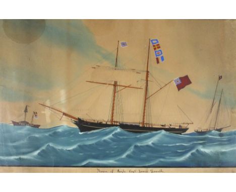 Astridus Amandus De CLERCK (1841-1889?) Watercolour, gouache, black ink and pencil Ship portrait – ‘Riviera of Hayle Captain 