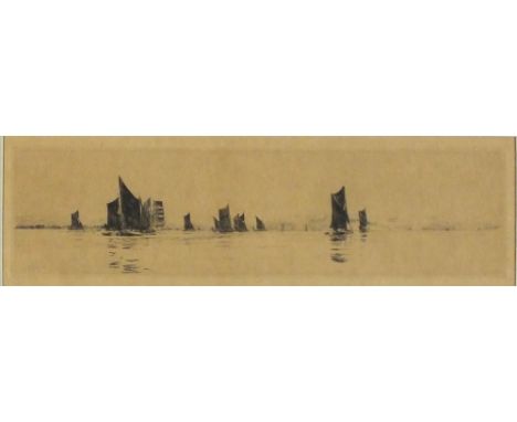 William L. WYLLIE (1851-1931) Black and white etching ‘On the Flood’ Inscribed and signed in pencil to verso 4” x 14” (10.2cm