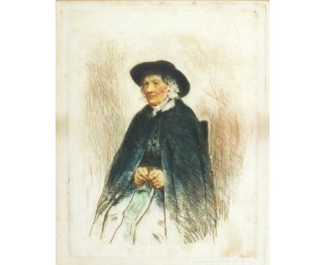Mortimer Luddington MENPES (1855-1938) Coloured etching Portrait of a fish wife Signed in pencil 10” x 7.75” (25.4cm x 19.7cm