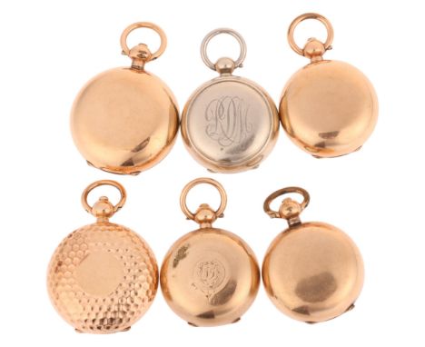 6 Antique sovereign cases, including gold plated novelty golf ball example, 3.5cm (6) . Condition Report: All gold plated cas