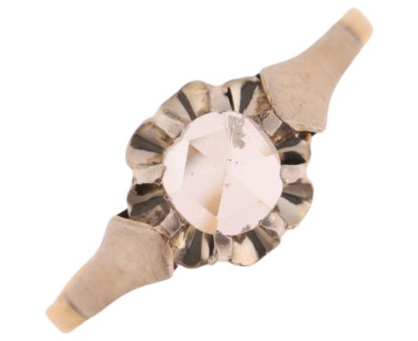 An Antique 18ct gold single stone diamond ring, claw set with rose-cut diamond, diamond measures approx: 4.73 x 0.85mm, size 