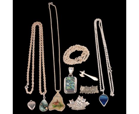 Various silver jewellery, including rope twist chain, cat brooch, etc . Condition Report: Lot sold as seen unless specific it