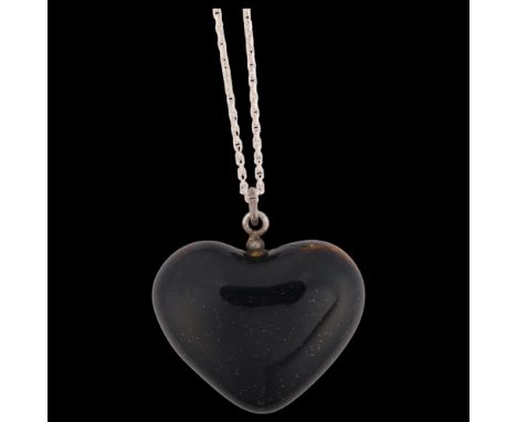 ANTON MICHELSEN & ROYAL COPENHAGEN - a Danish modernist sterling silver and speckled porcelain heart pendant necklace, on ste