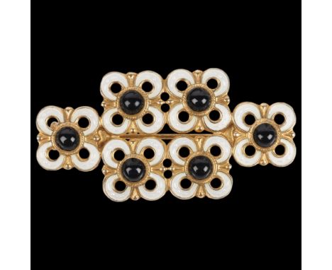 DAVID ANDERSEN - a Norwegian modernist sterling silver-gilt enamel flowerhead panel brooch, 44.7mm, 5.4g . Condition Report: 