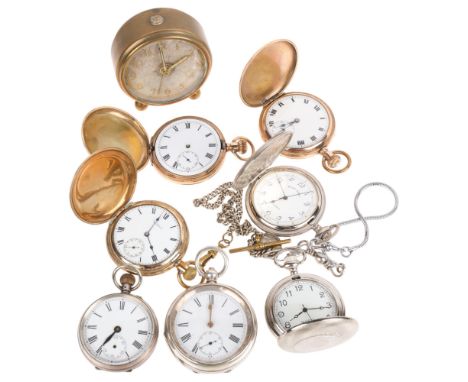 A quantity of pocket watches, including gold plated and silver examples . Condition Report: Lot sold as seen unless specific 