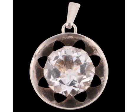 A Swedish modernist silver rock crystal openwork pendant, no maker, 35.4mm, 5.3g . Condition Report: No damage or repair, onl