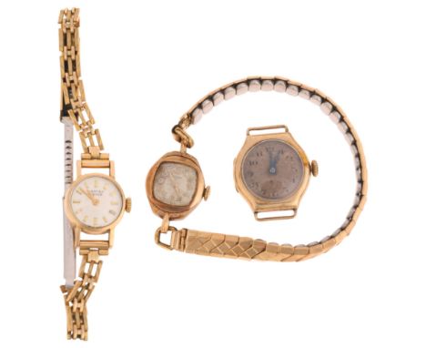 3 x lady's 9ct gold mechanical wristwatches, including Vertex Revue and Rotary, both bracelets gold plated, 39.1g gross (3) .