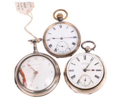 3 pocket watches, including silver pair-cased example by John Costen of Kirkham, retailed by Ralph Salsbury, hallmarks Cheste