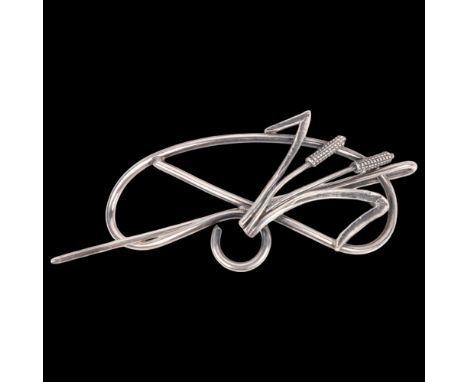GULD OG SOLV DESIGN - a Danish modernist sterling silver 'Bulrush' openwork hair clip, 80mm, 23.8g . Condition Report: No dam