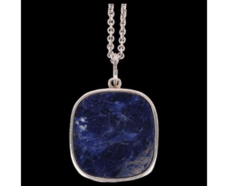 ERIK DENNUNG - a Danish modernist silver plated sodalite tablet pendant necklace, pendant 55.6mm, chain 46cm, 29.3g . Conditi