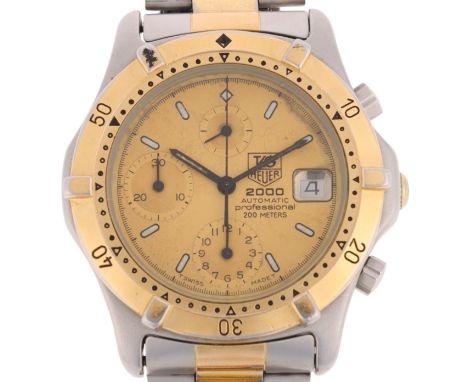 TAG HEUER - a gold plated stainless steel 2000 Series Professional 200M automatic chronograph calendar bracelet watch, ref. 1