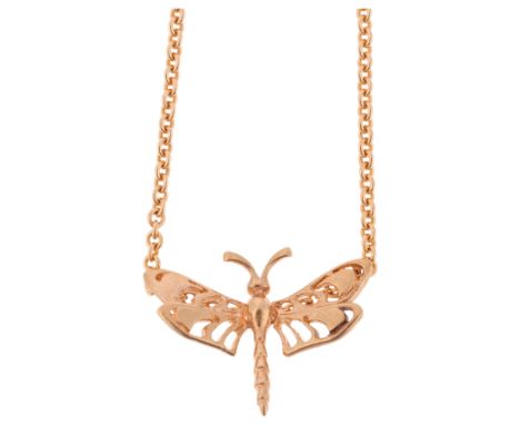 A 9ct gold dragonfly pendant necklace, on an Antique 15ct gold cable link chain, pendant 21.5mm, chain 44cm, 6g . Condition R