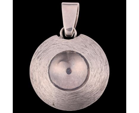 S HOGBERG - a Swedish modernist sterling silver geometric abstract pendant, circa 1986, circular form with concave centre and