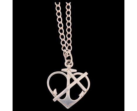 BERNHARD HERTZ - a Danish modernist sterling silver 'Faith Hope and Charity' pendant necklace, on unmarked silver curb link c