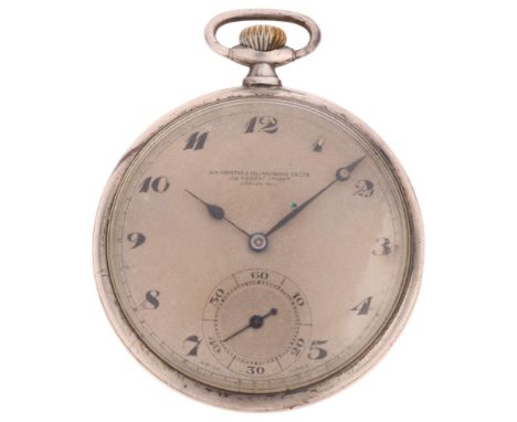 GOLDSMITHS & SILVERSMITHS CO LIMITED - an Art Deco sterling silver open-face keyless slimline pocket watch, silvered dial wit