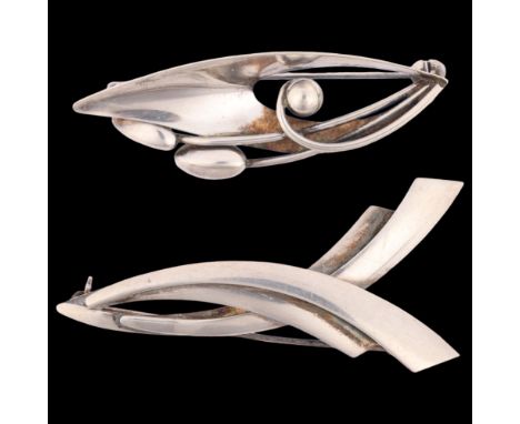 HERMANN SIERSBOL - 2 Danish modernist sterling silver stylised brooches, largest 55.6mm, 10.3g total (2) . Condition Report: 